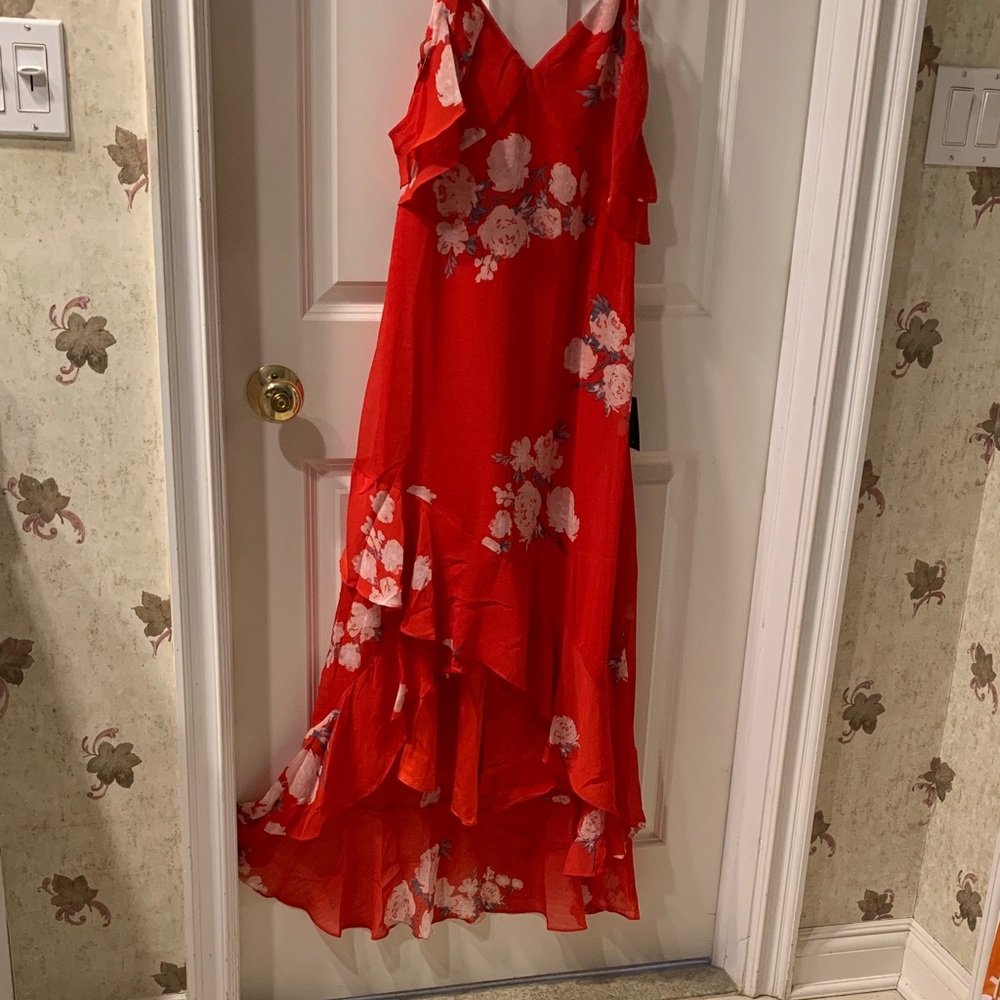 Lulu's Red Floral Ruffle Maxi Dress